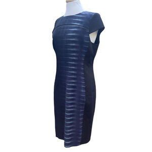 Tahari Cap-Sleeve Black/Blue Gradient Pattern Work Cocktail Dress - Size 12